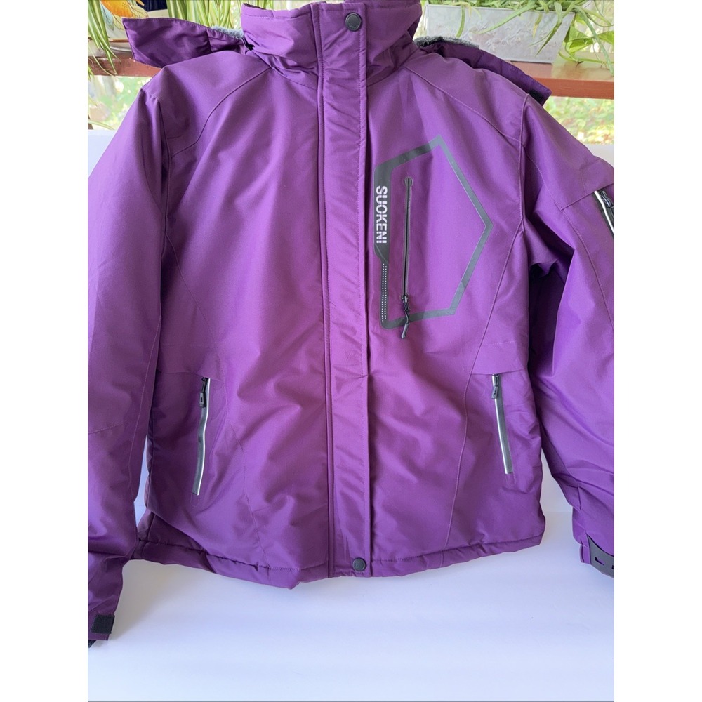 Suokeni Women's Waterproof Hooded Ski Jacket. Size L Purple Color